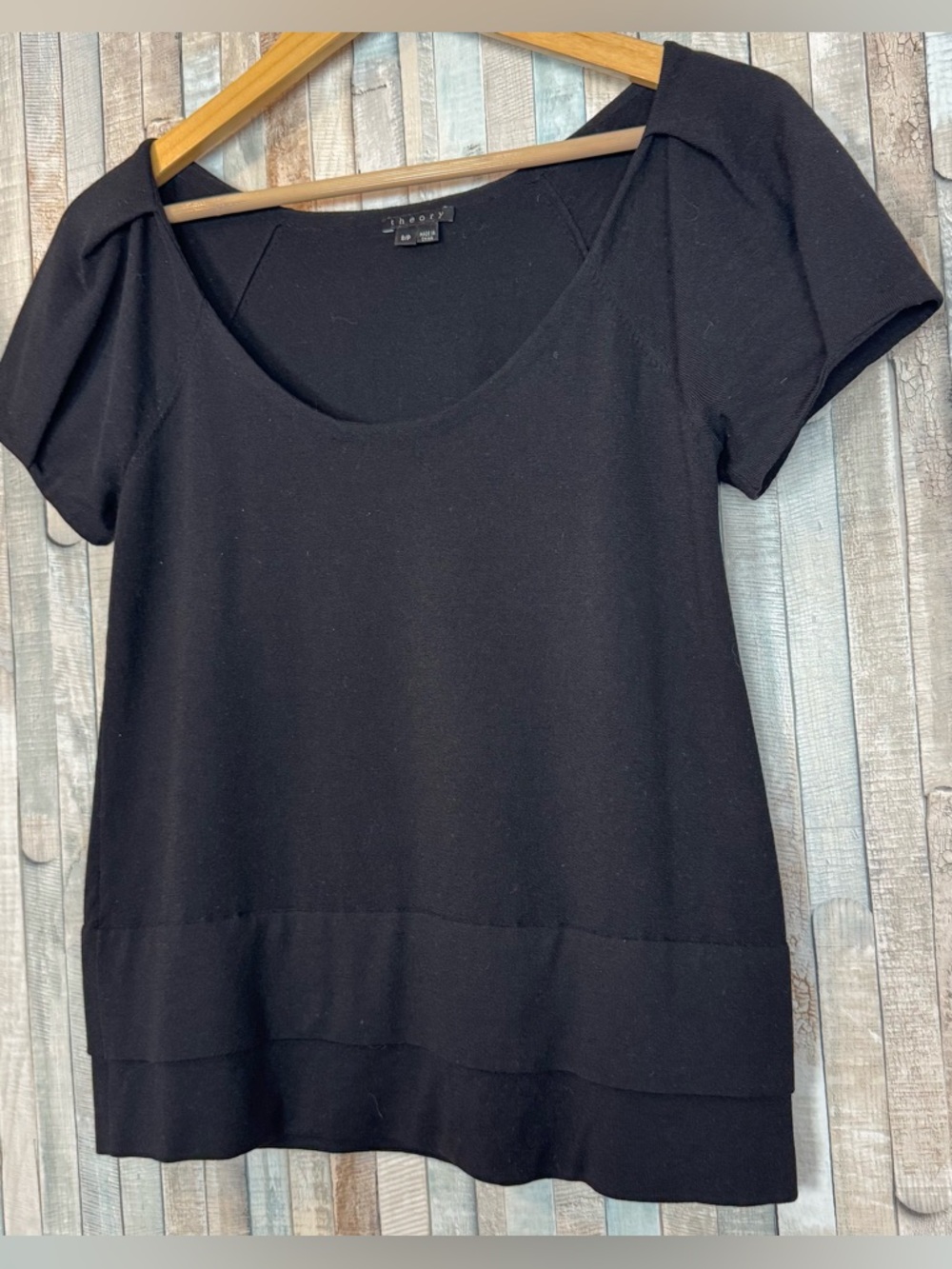 Theory S Merino Wool Knit Tee Top Sweater Pullover Round Neck Short Sleeve Basic